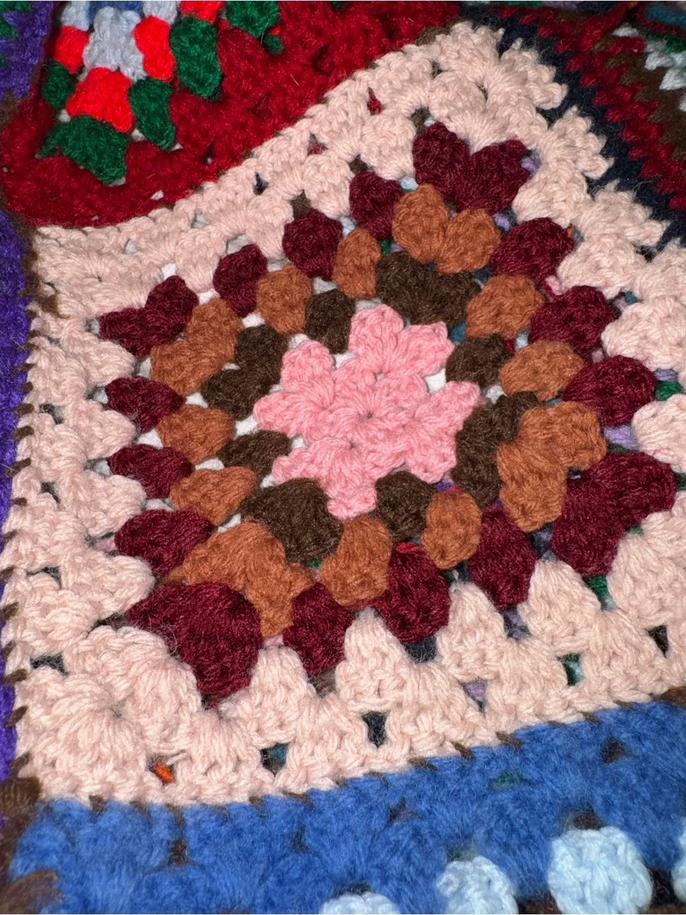 Granny square patchwork crochet Afghan blanket -handmade- multicolore 96”X 67”